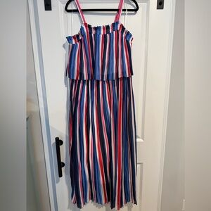 Striped Maxi Sundress - Blue, Red & White